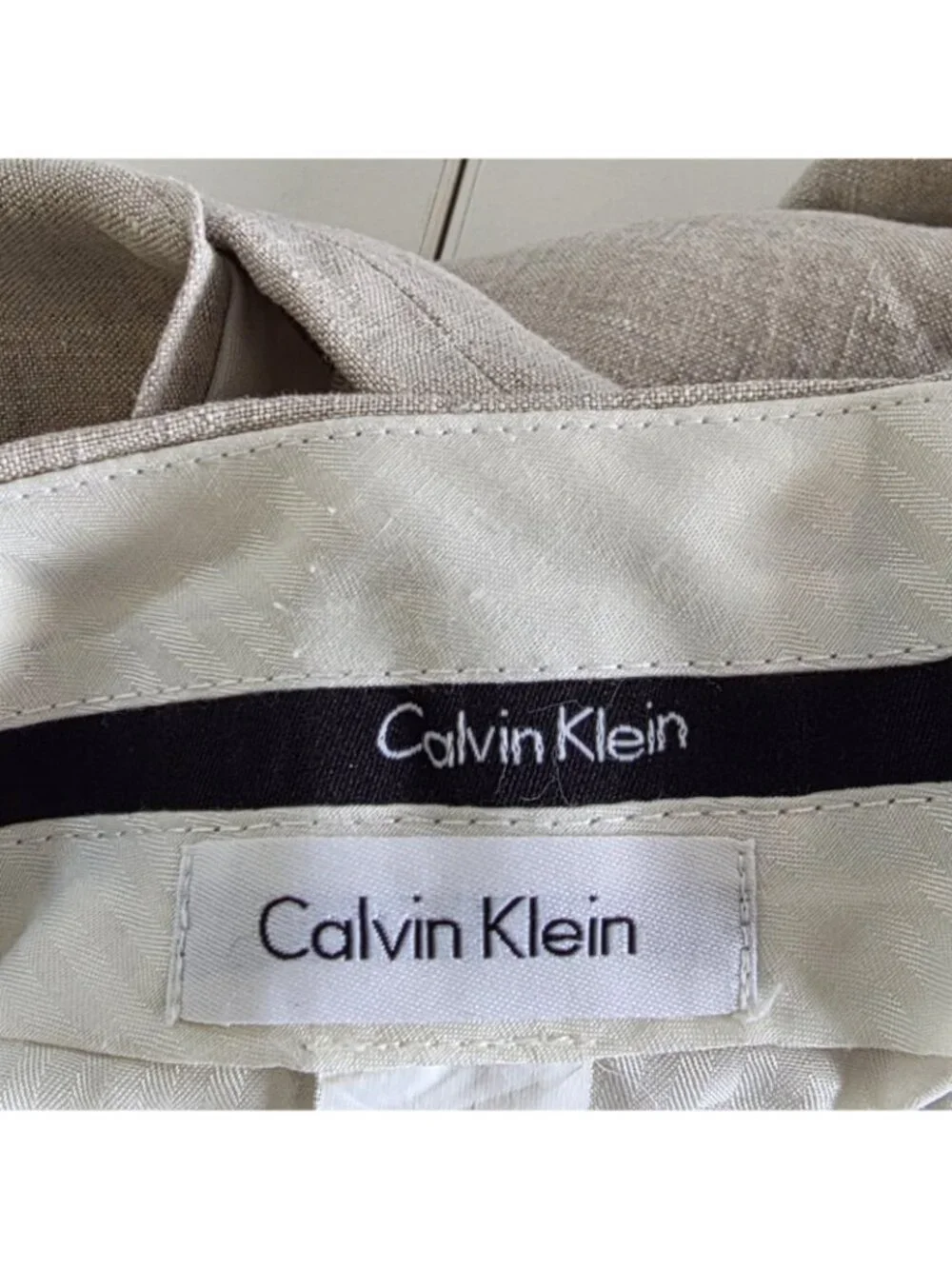 Calvin Klein Linen Pants Men 38 Regular Oatmeal Gray Straight Coastal Cruisewear